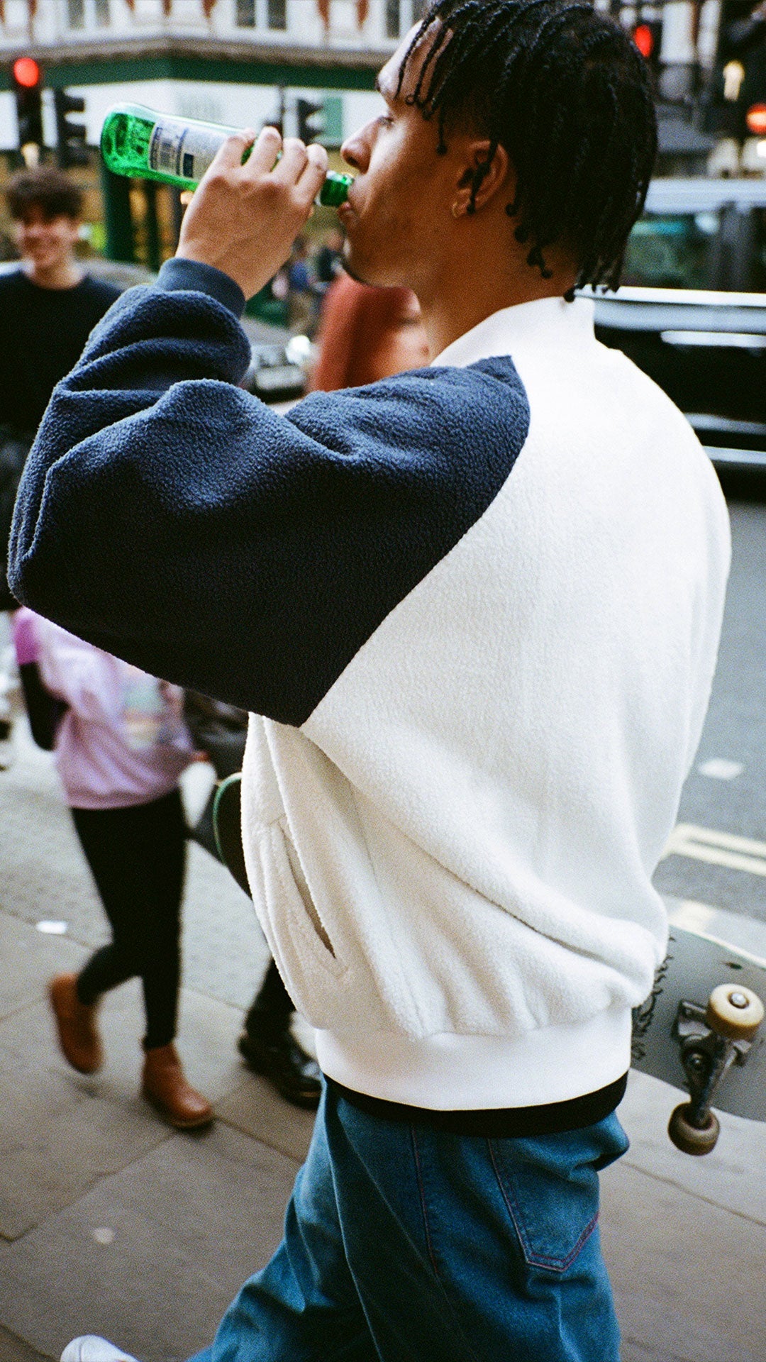Fleece Bomber (White/Navy)