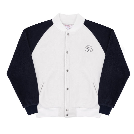 Fleece Bomber (White/Navy)